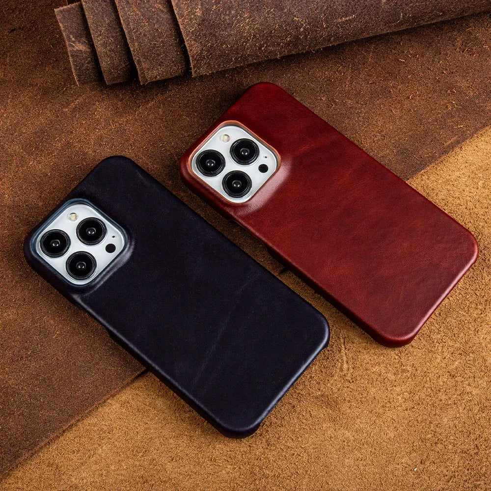 Oil Wax Luxury Genuine Leather Cover Case for Iphone 14 13 12 18 Pro Max 16 Case for Iphon Aesthetic Vintage Retro with 8 Colour