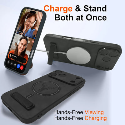 UYUXIO Magnetic Mobile Phone Case with Kickstand for iPhone 17 Pro Max 16 15 14 Plus 13 12 11 Stand Cases Back Cover with Holder