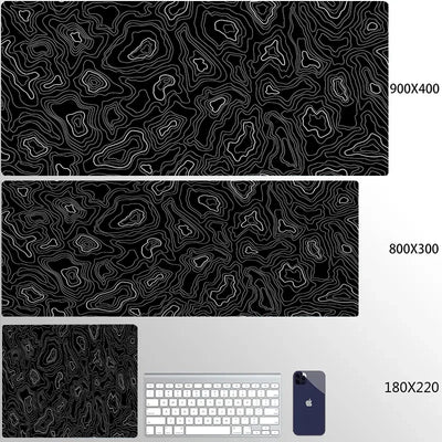 XXL Black Desk Accessories Topographic Mouse Pad Strata Liquid Mousepad Office Accessories Gamer Deskmat XL Gaming Setup Table