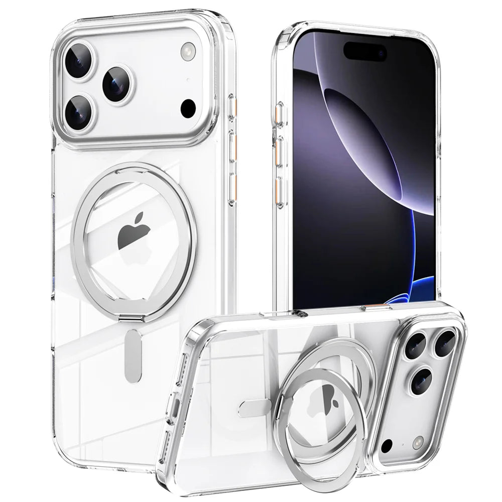 Luxury For Magsafe 360 Rotating Magnetic Stand Phone Case for iPhone 17 16 15 Pro Max 14 13 12 11 Metal Ring Fold Bracket Cover