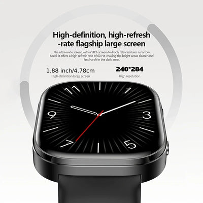 Smart Watch With Wireless Calling, 1.88 TFT Display, Multiple Sports Modes, Call and Message Notifications, AI Voice Control, Sleep & Music Monitoring, Remote Camera, Alarm Clock, Calculator, USB Rechargeable Lithium Polymer