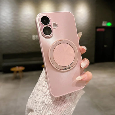 360 degree Rotatable Magsafe Ring Holder Case For iPhone 16 Pro Max 16 Plus 15 Pro 14 13 12 11 Frosted Plating Lens Film Cases