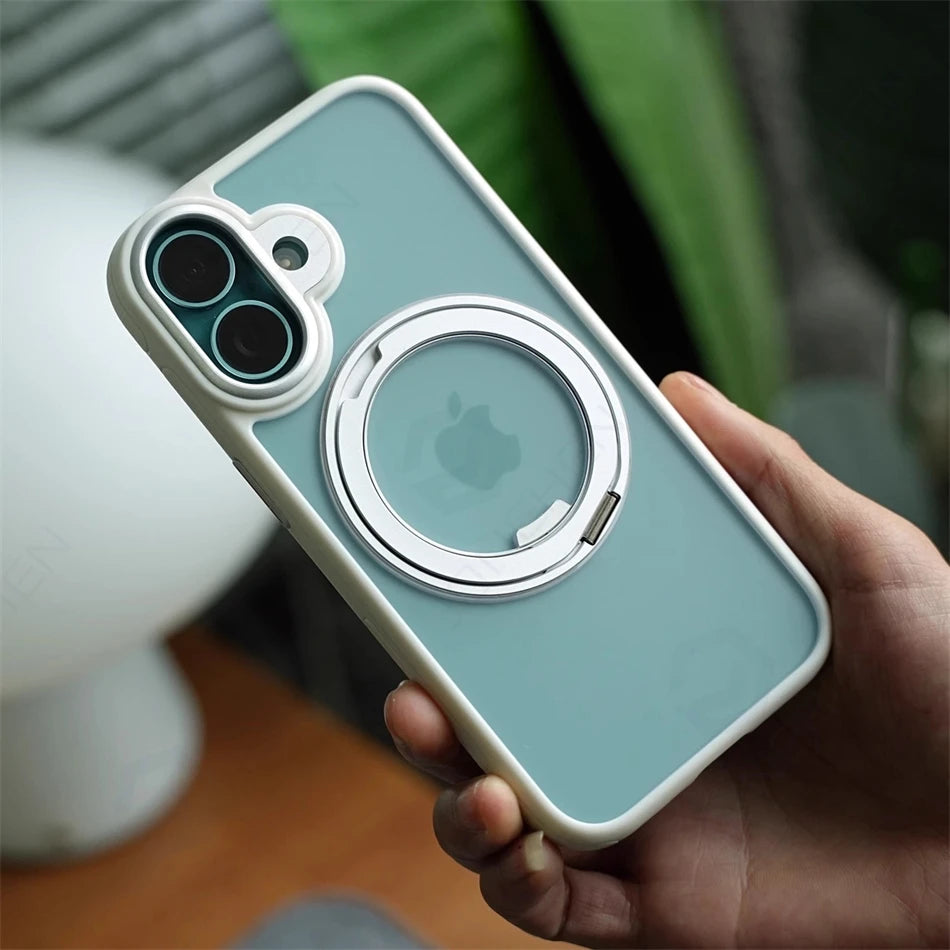 360° Rotation Ring Stand Magnetic Case For iPhone 13 14 15 16 17 18 Pro Max Matte Military Shockproof Armor Cover For Magsafe