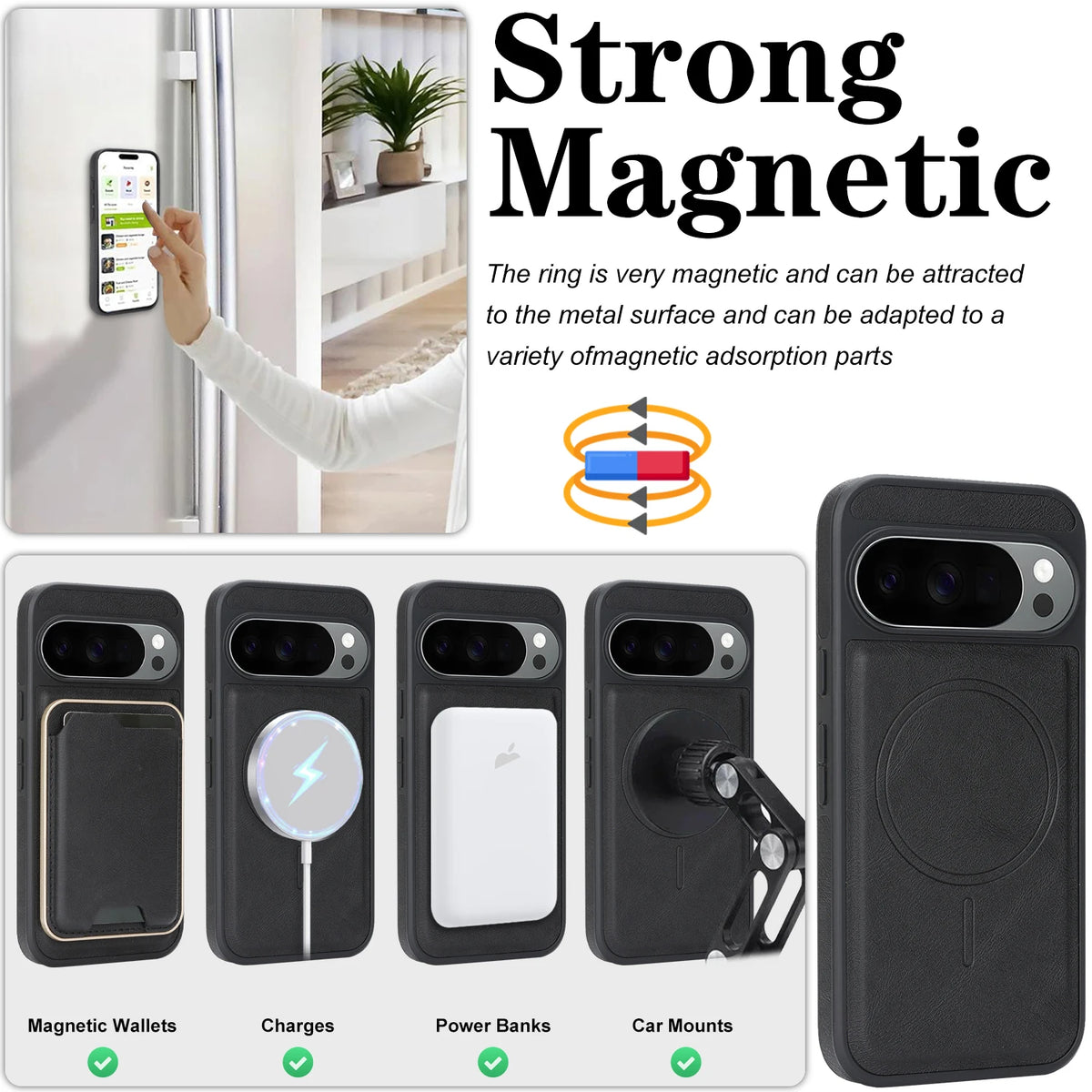 Wireless Charging Magnetic Phone Case For Google Pixel 10Pro XL 9Pro 10 9 9A Magsafe Wallet Case Phone Cover Cash Cards Slot