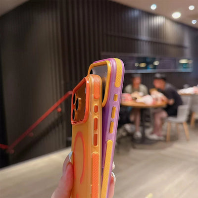 Dopamine Color Block Magnetic Phone Case for iPhone 17/17 Pro Max,16 Pro, 15 14, 13 Translucent Matte Full-Coverage Shockproof Cover with Raised Camera Protection, Compatible with MagSafe Wireless Charging