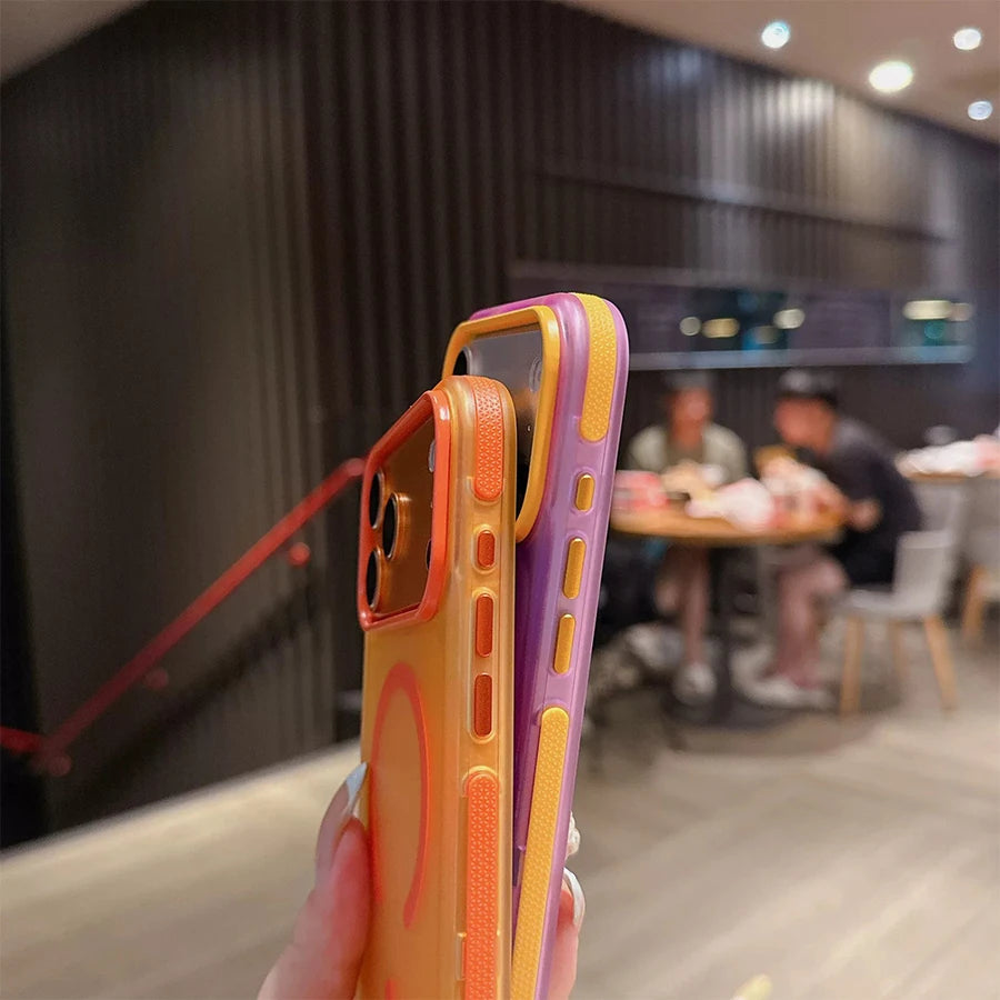 Dopamine Color Block Magnetic Phone Case for iPhone 17/17 Pro Max,16 Pro, 15 14, 13 Translucent Matte Full-Coverage Shockproof Cover with Raised Camera Protection, Compatible with MagSafe Wireless Charging