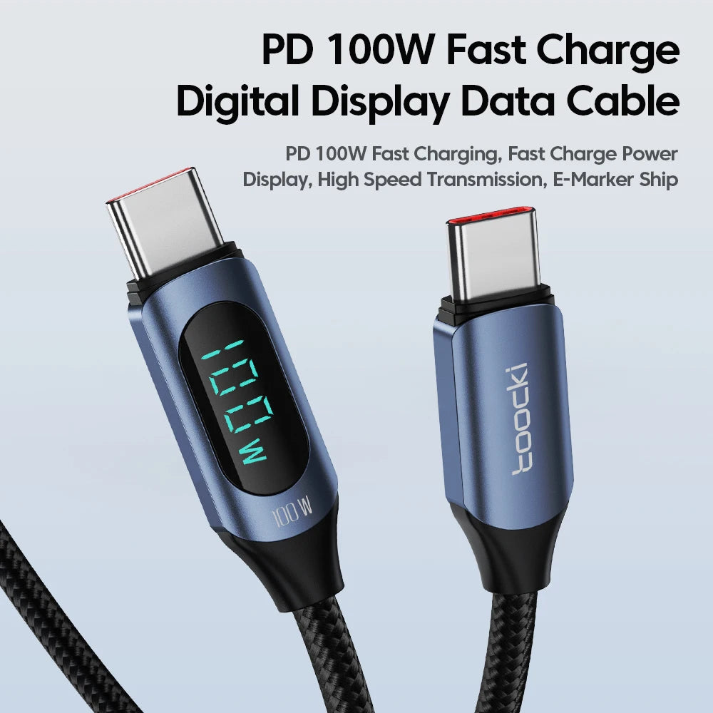 Toocki Type C to Type C Cable 100W PD Fast Charging Charger USB C to USB C Display Cable For iPhone Samsung Huawei OPPO ViVO