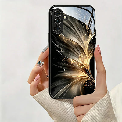 Ginkgo Leaf Tempered Glass Phone Case For Samsung A57 5G A56 S25 S26 Ultra S24 S23 Plus A37 A17 A55 A54 A53 A36 A26 Cases Cover