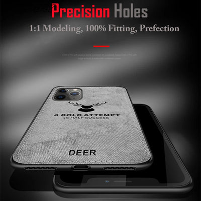Lanyard Vintage Deer Print Phone Case For iPhone 17 Air 11 12 13 14 15 16 Pro Max Max Plus 16E PU Cloth Texture Mild Back Cover