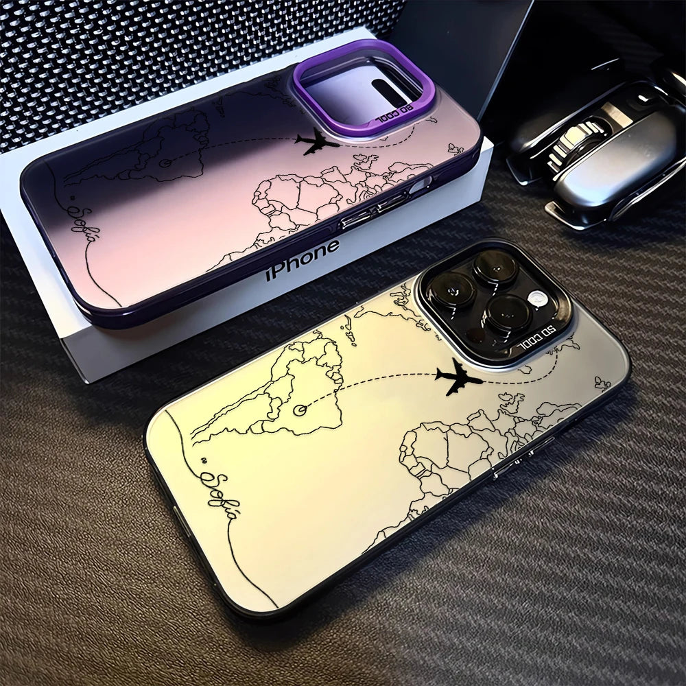Planes Travel World Map Cover Phone Case For iPhone Apple 16 15 14 12 13 11 Pro 8 7 SE Plus X XS Max Clear Hard Case Funda