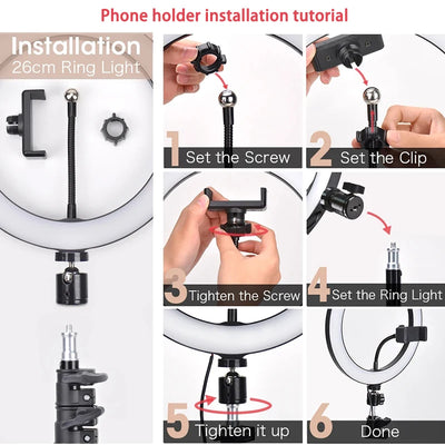 16cm 26cm 33cm LED Ring Lights Dimmable Led Round Photography Fill Light With Phone Holder Clip For Youtube Video Live Lamp