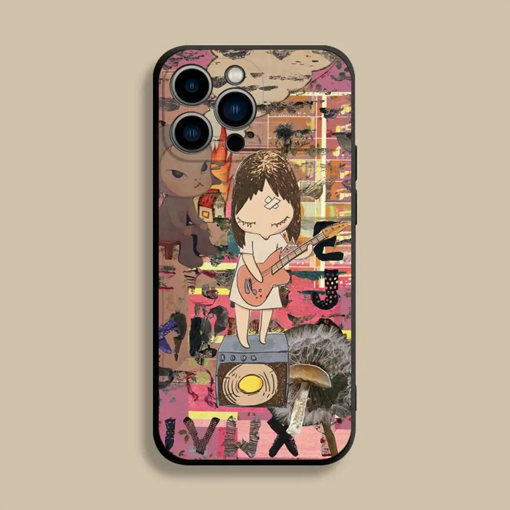 Y-Yoshitomos Art N-Nara Phone Case For iPhone 17,16,15,14,13,12,Pro,Max,Plus,E,SE4,Air,Mini Black Soft Cover