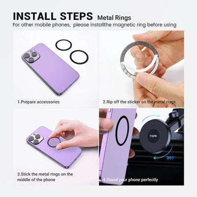 TOPK Universal Car Phone Holder Magnetic for Magsafe 360° Rotation Car Mount for Air Vent & Dashboard Windshield for All Phones