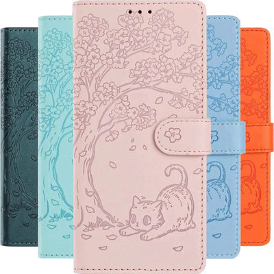 Lovely Cat Tree Case For Samsung Galaxy S5 S7 S6 Edge S20 FE S10E S10 S9 S8 Note 8 9 20 Ultra 10 Plus Pro Cash Wallet Fundas