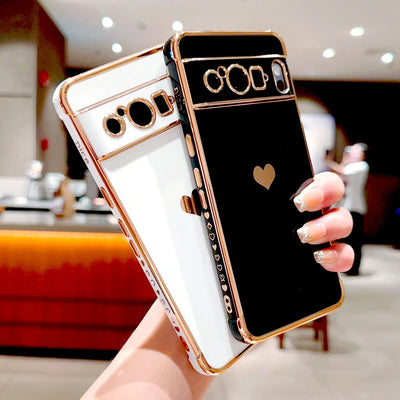 Plating TPU Case For Google Pixel 10 9 8 Pro XL 7A 8A 8Pro 9Pro For Pixel 9 8 Pro XL 8A Full Protective Soft Cover Love Heart