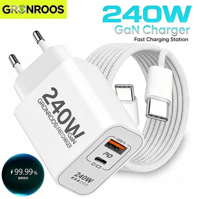 240W GaN PD USB C Charger For iPhone 17 16 15 14 13 12 Pro Max Phone QC 3.0 PD 3.0 USB Type C Fast Charging for Xiaomi poco iPad