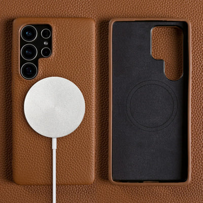 For Magsafe Case Samsung Galaxy S26 Ultra S25FE S23Plus S23Ultra S24 Premium Genuine Leather Cover Magnetic Cases Full Coverage