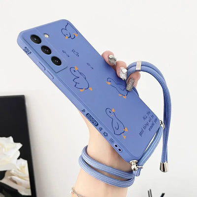 Happy Baby Duck Crossbody Lanyard Silicone Phone Case For Samsung Galaxy S23 S22 S21 S20 S10 S8 Plus Note 20 ultra 10 Plus Cover
