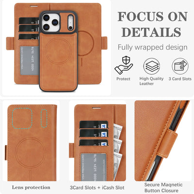 2-in-1 Detachable Leather Wallet Case for iPhone 18 17 16 15 14 13 12 Pro Max 17e 16e Magnetic Luxury Business Protective Cover