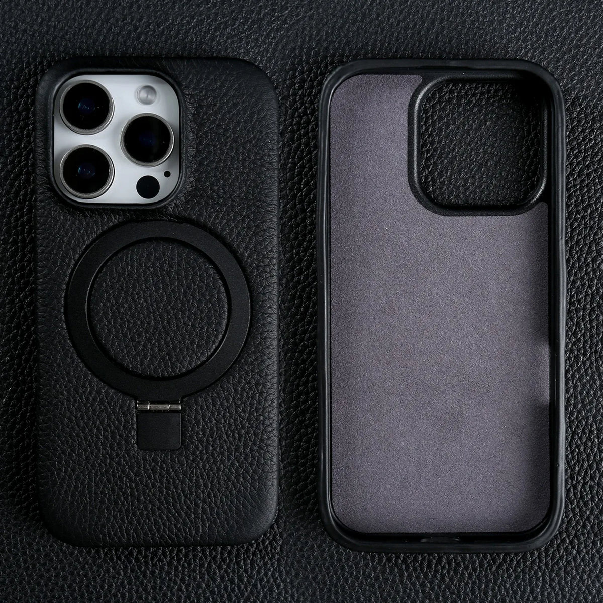 Magnet Ring Stand Phone Case for IPhone 18 Pro Max 17e 16 15 13 14 12 11pro Cover Genuine Leather Case Magnetic Back Cover Cases