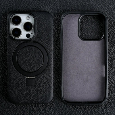 Magnet Ring Stand Phone Case for IPhone 18 Pro Max 17e 16 15 13 14 12 11pro Cover Genuine Leather Case Magnetic Back Cover Cases