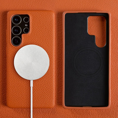 For Magsafe Case Samsung Galaxy S26 Ultra S25FE S23Plus S23Ultra S24 Premium Genuine Leather Cover Magnetic Cases Full Coverage