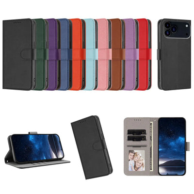 For iPhone 17 Pro Max Solid Color Luxury Leather Flip Case on For iPhone 17 16 15 14 13 12 Pro Max Plus 17 Air 16E Wallet Cover