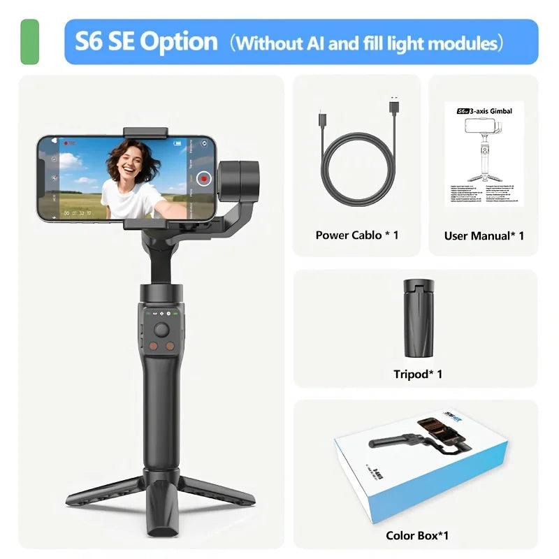 QAML S6 3-Axis Gimbal Gesture Control & Fill Light for Smooth Vlogs, Streams & Selfies. Compact & Durable, Perfect for Creator