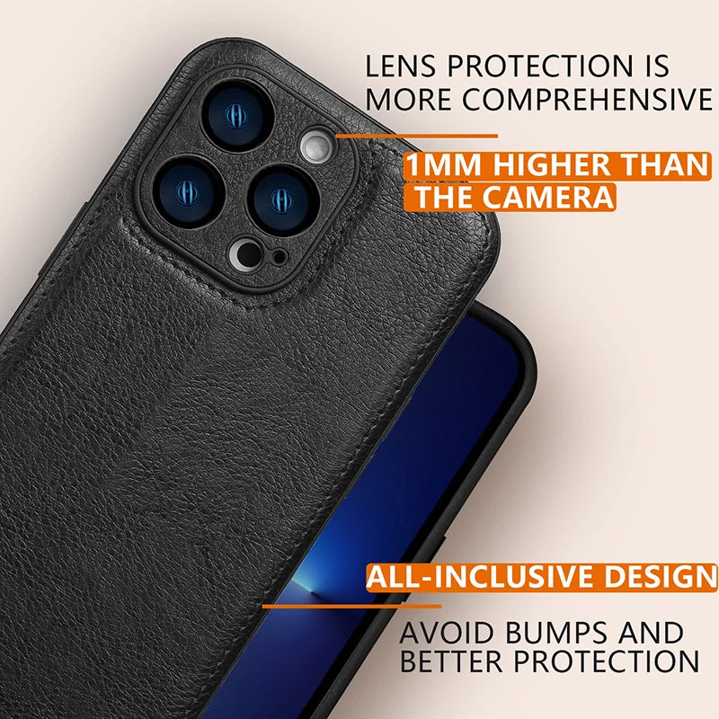 Luxury Solid Color Leather Bumper Soft Phone Case For iPhone 16 Pro Max 14 11 12 13 15 Pro Max Camera Lens Protection Back Cover