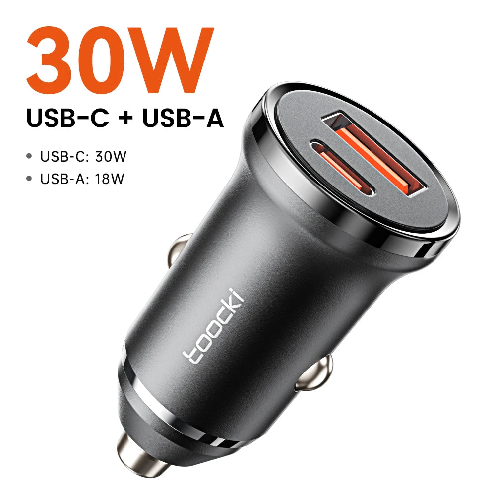 Toocki 30W Car Charger Fast Charing USB Type C PD QC3.0 For iPhone Smausng Xiaomi Huawei Honor Realme USB C Car Phone Charger