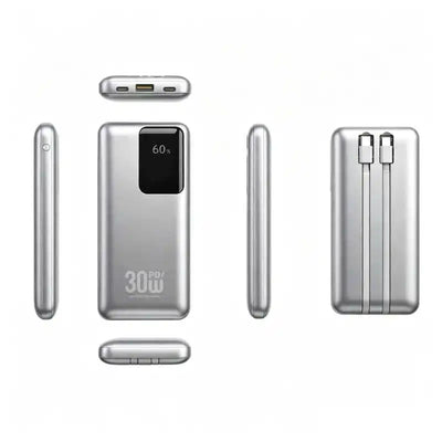 10000mAh 30W PD Fast Charging Power Bank Built-in 2 Cables Portable External Battery Pack LED Digital Display Slim Metal Powerbank For iPhone 18 Pro  Android Travel