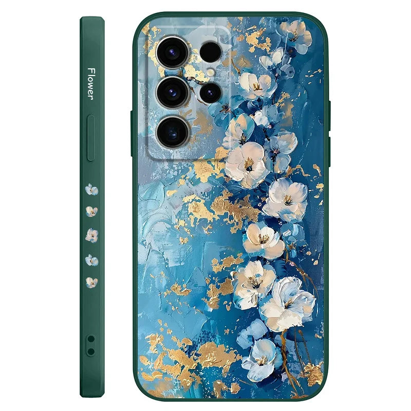 Gold Leaf Flower Phone Case For Samsung Galaxy S25 FE S24 S23 S22 S21 S20 S10 S10E Ultra Plus FE Note 20 Ultra Plus Cover