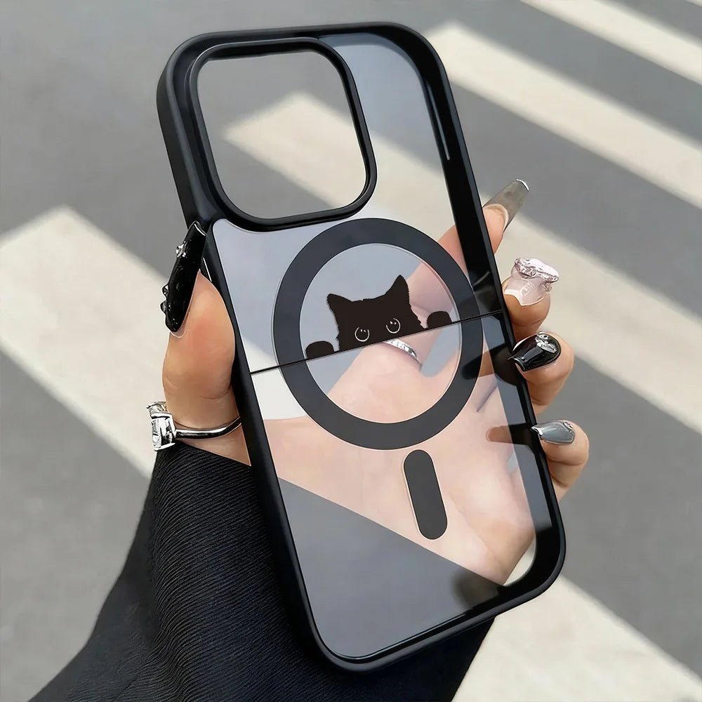 Cute Cat For Magsafe Magnetic Wireless Charging Case For iPhone 17 18 Pro 16 13 15 11 12 14 Pro Max Shockproof Transparent Cover