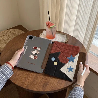 Cute Retro Cat Tablet Case For iPad Pro 11 12.9 13 A16 M2 M4 M3 M5 Shell 8.3 9.7 10.2 5/6/7/8/9/10/11th MINI Air 3 4 5 6 7 Cover