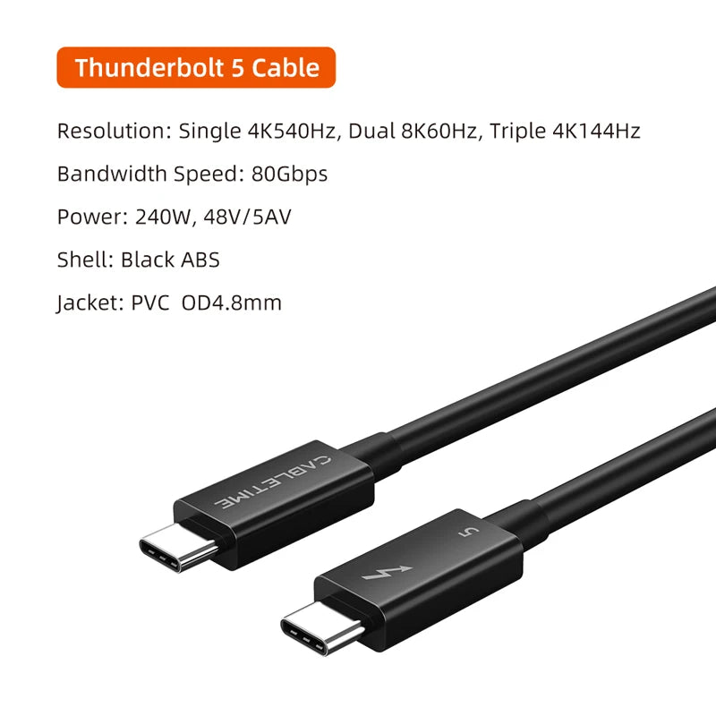 CABLETIME Thunderbolt 5 Cable 120Gbps 240W USB C to USB C Cable 4K@540Hz Intel Certified for Laptop iMac Macbook