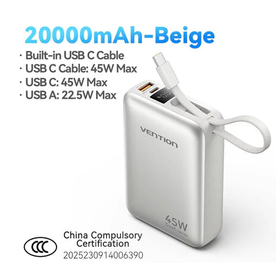 Vention CCC 45W 20000mAh Power Bank Fast Charging Portable Charger for iPhone 18 Pro Max Samsung Galaxy Battery 3C Powerbank