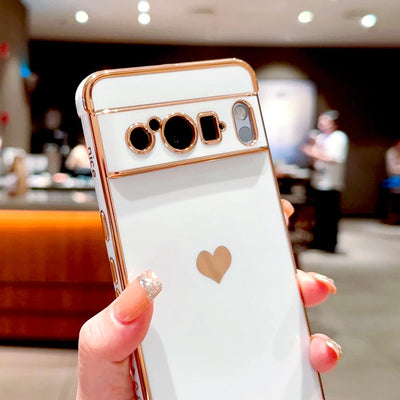 Plating TPU Case For Google Pixel 10 9 8 Pro XL 7A 8A 8Pro 9Pro For Pixel 9 8 Pro XL 8A Full Protective Soft Cover Love Heart