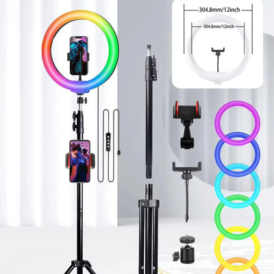 A 10 Inch Professional Selfie Ring LED Light, USB Powered,160cm Tall Stand, 38-Color RGB, Live Streaming, Makeup Fill Lights