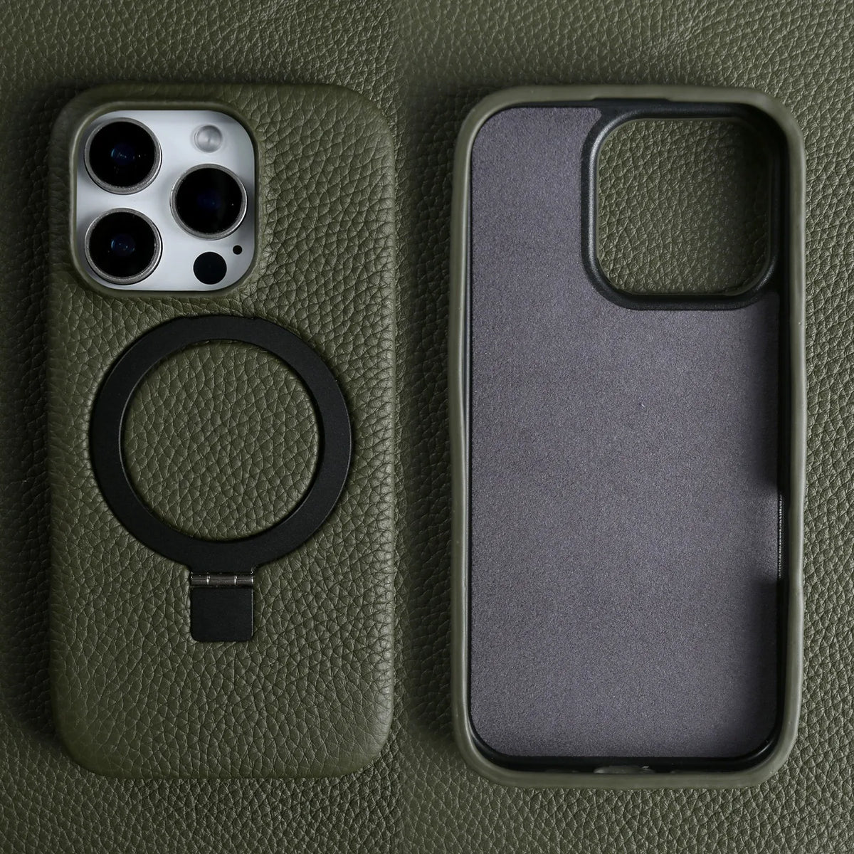 Magnet Ring Stand Phone Case for IPhone 18 Pro Max 17e 16 15 13 14 12 11pro Cover Genuine Leather Case Magnetic Back Cover Cases