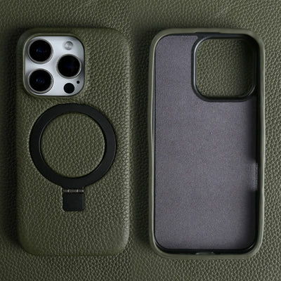 Magnet Ring Stand Phone Case for IPhone 18 Pro Max 17e 16 15 13 14 12 11pro Cover Genuine Leather Case Magnetic Back Cover Cases