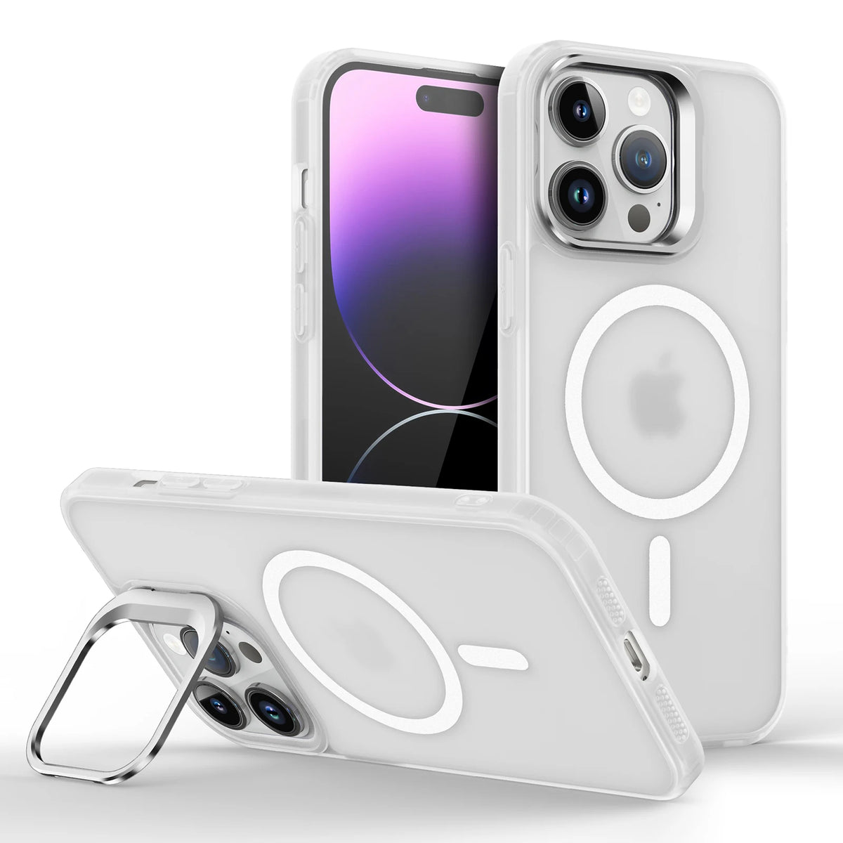 Magnetic Luxury Lens Metal Ring Stand Phone Case For iPhone 15 14 13 12 11 Pro Max Translucent For Magsafe Wireless Charge Cover