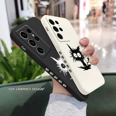 Scrawled Cat Phone Case For Samsung Galaxy S25FE S24 S23 S22 S21 S20 S10 S10E Ultra Plus FE Note 20 Ultra 10 Plus Cover