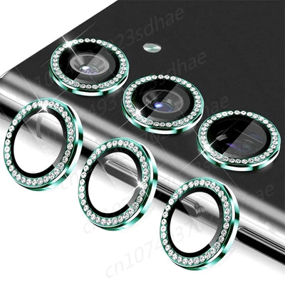 Bling 3D Diamond Metal Camera Ring Protector For Samsung Galaxy A55 A35 A54 A34 A15 5G Alloy Lens HD Tempered Glass Protect Cap