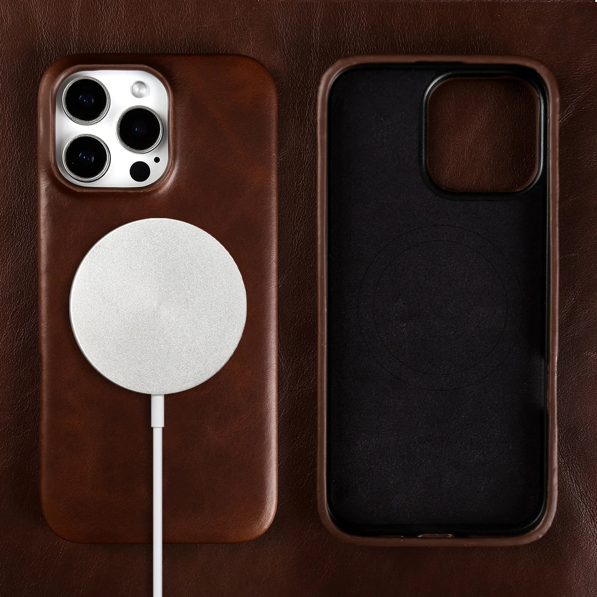 Vintage Full Wrapped Genuine Leather Case for Iphone 18 Pro Max 17 16 15 14 13 12 Business Oil Wax Magnetic Magsafe Phone Cover