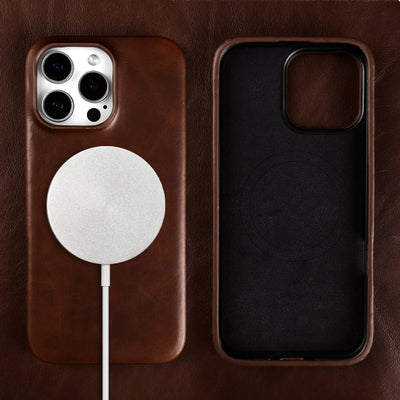 Vintage Full Wrapped Genuine Leather Case for Iphone 18 Pro Max 17 16 15 14 13 12 Business Oil Wax Magnetic Magsafe Phone Cover
