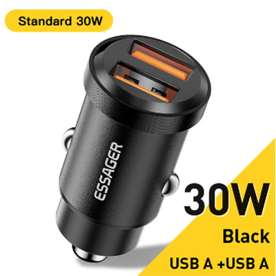 Essager 30W Car Charger QC 4.0 and QC 3.0 for Xiaomi Huawei Supercharge SCP Samsung AFC PD Fast Charging for IP USB C Phone Char