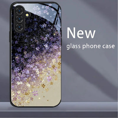 Ginkgo Leaf Tempered Glass Phone Case For Samsung A57 5G A56 S25 S26 Ultra S24 S23 Plus A37 A17 A55 A54 A53 A36 A26 Cases Cover