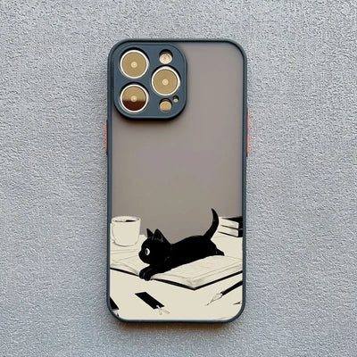 Luxury Funny Cartoon Black Cat Phone Case For iPhone 17 16 15 14 13 12 11 Pro Max Mini 7 8 Plus SE Shockproof Matte Hard Cover