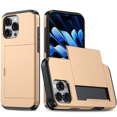 Push Pull Wallet Card Slot Solid Color Shockproof Phone Case For iPhone 16 Pro Max 14 11 12 13 15 Pro Max Mini Bumper Back Cover