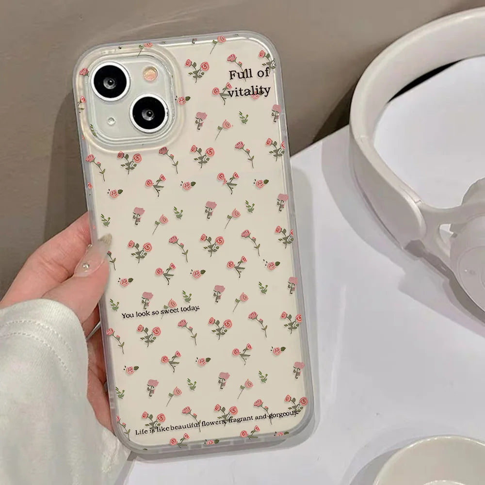 Flower Phone Case For iPhone 16 Pro Case iPhone 17 18 15 13 11 12 14 Pro Max Mini Shockproof Matte Transparent Aesthetic Cover